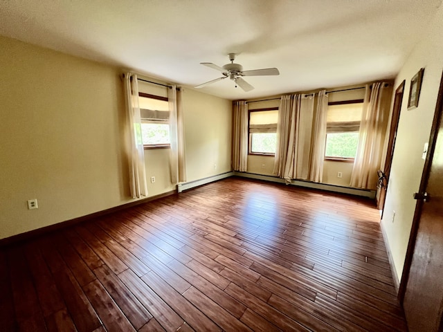 125 Ponder Ln, Scotrun, PA 18355 - spare room featuring a ceiling fan, wood finished floors, baseboards, and a baseboard heating unit