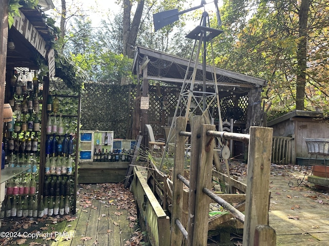 view of play area featuring an outdoor structure