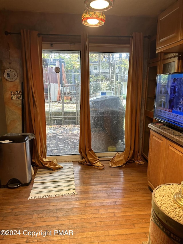 dining space featuring light wood finished floors