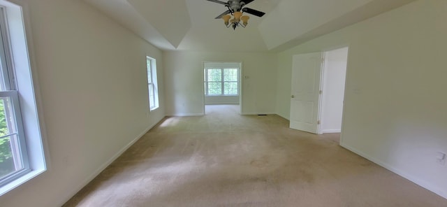 259 Great Bear Way E, Stroudsburg, PA 18302 - spare room featuring vaulted ceiling, a ceiling fan, and light colored carpet