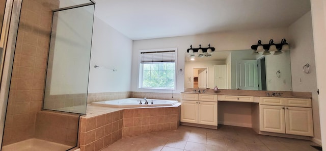 259 Great Bear Way E, Stroudsburg, PA 18302 - bathroom featuring double vanity, a bath, tile patterned flooring, and a shower stall