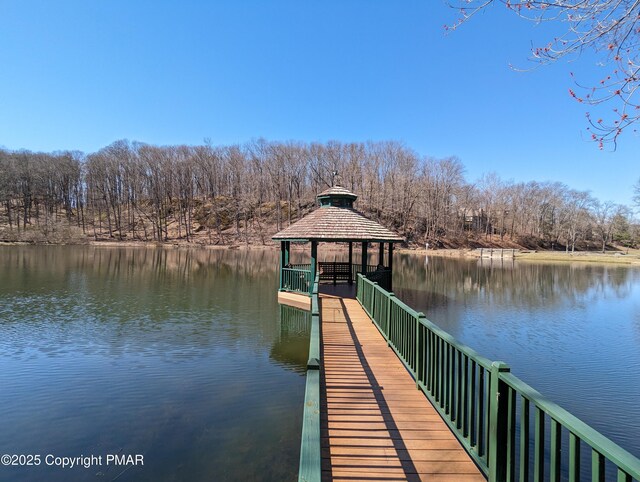 411 Pierce Ln, East Stroudsburg, PA 18301 - dock area featuring a gazebo and a water view