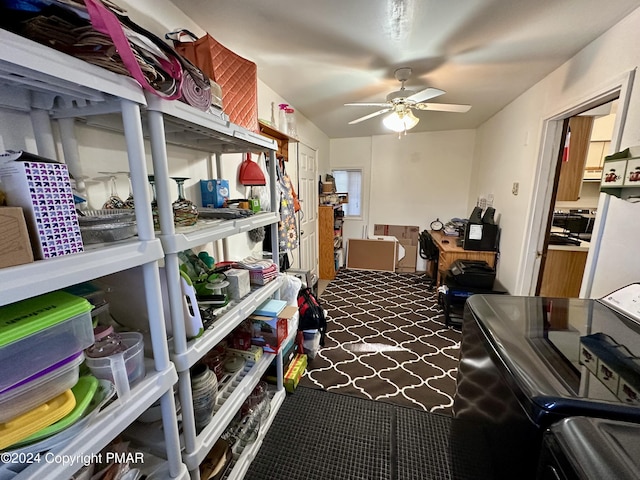 storage room featuring a ceiling fan