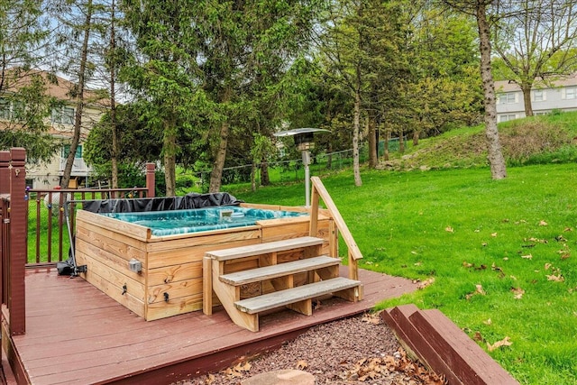 225 Northpark Dr W, East Stroudsburg, PA 18302 - wooden terrace featuring a yard and a hot tub