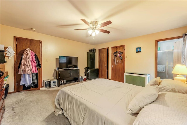 225 Northpark Dr W, East Stroudsburg, PA 18302 - bedroom with radiator heating unit, carpet floors, and a ceiling fan