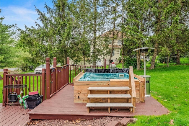 225 Northpark Dr W, East Stroudsburg, PA 18302 - wooden deck with a hot tub and a lawn