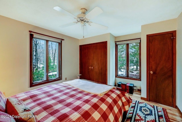 bedroom featuring a closet and ceiling fan