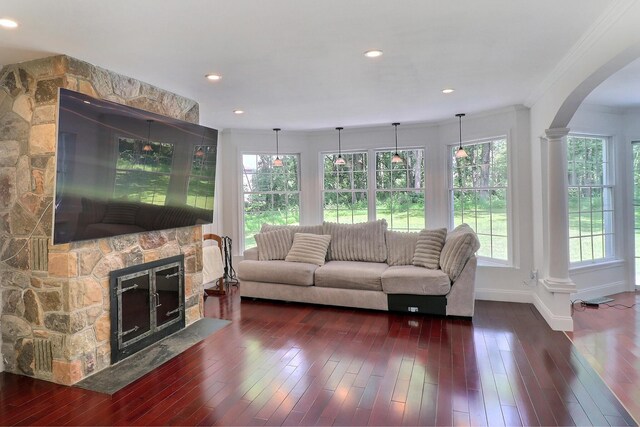 155 Kimberleigh Ct, East Stroudsburg, PA 18301 - living room with plenty of natural light, wood finished floors, a fireplace, and recessed lighting