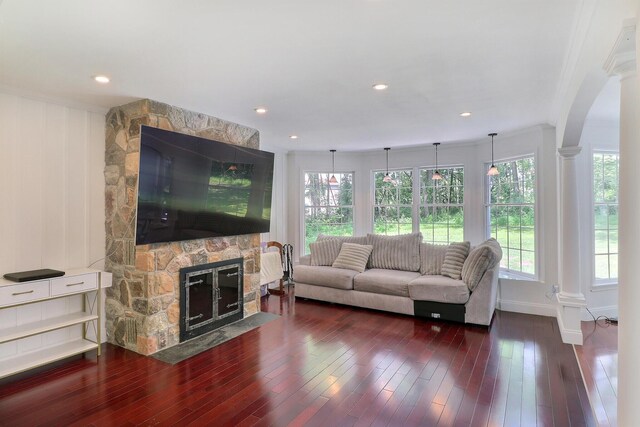 155 Kimberleigh Ct, East Stroudsburg, PA 18301 - living room with a high end fireplace, wood finished floors, healthy amount of natural light, and recessed lighting