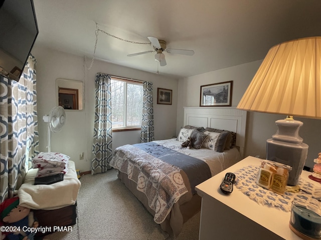 bedroom with carpet flooring and a ceiling fan