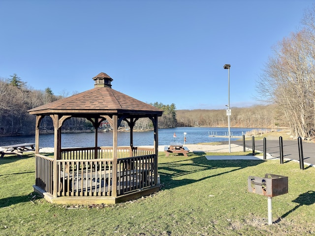 5104 Lake Dr, East Stroudsburg, PA 18301 - view of home's community featuring a water view, a lawn, and a gazebo