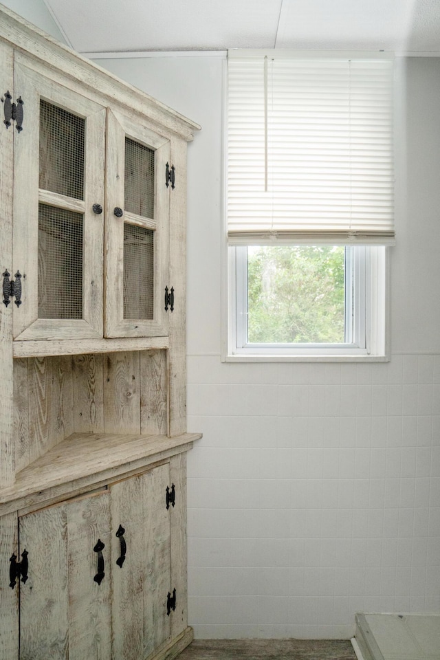 bathroom featuring tile walls