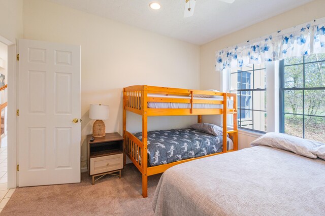 355 Windy Bush Rd, Pocono Pines, PA 18350 - bedroom with carpet flooring, recessed lighting, and a ceiling fan