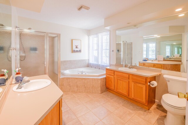 355 Windy Bush Rd, Pocono Pines, PA 18350 - bathroom featuring plenty of natural light, toilet, tile patterned floors, and a stall shower