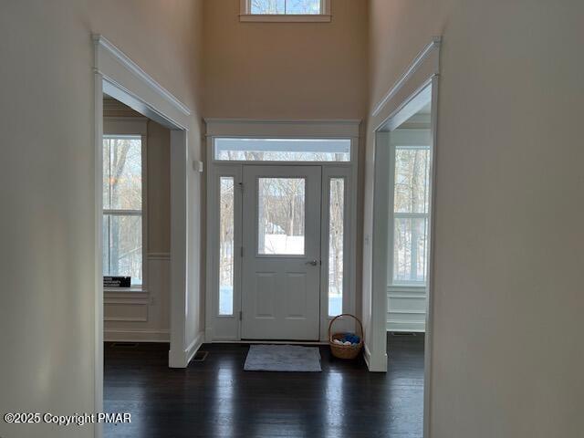 foyer entrance with dark hardwood / wood-style floors