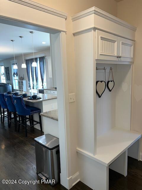 mudroom featuring dark hardwood / wood-style floors