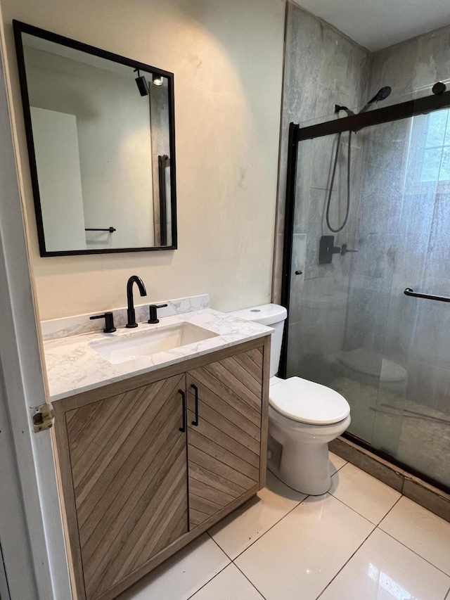 171 Linden Loop, Pocono Summit, PA 18346 - full bath featuring vanity, a stall shower, and tile patterned flooring
