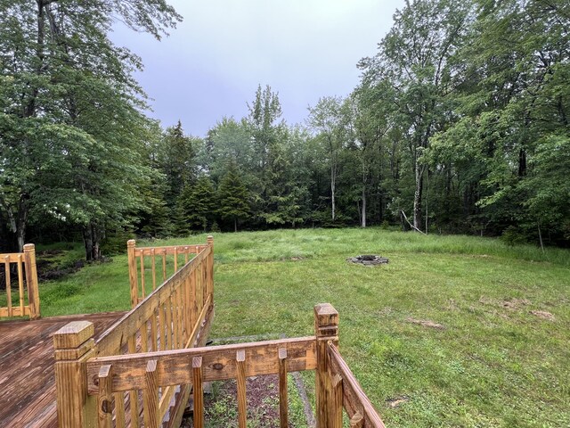 171 Linden Loop, Pocono Summit, PA 18346 - view of green lawn featuring a wooden deck and a forest view