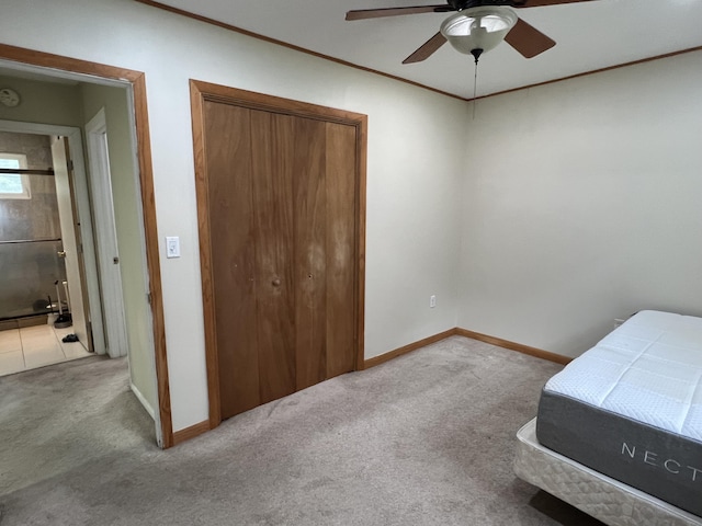 171 Linden Loop, Pocono Summit, PA 18346 - carpeted bedroom with a closet, ornamental molding, and ceiling fan