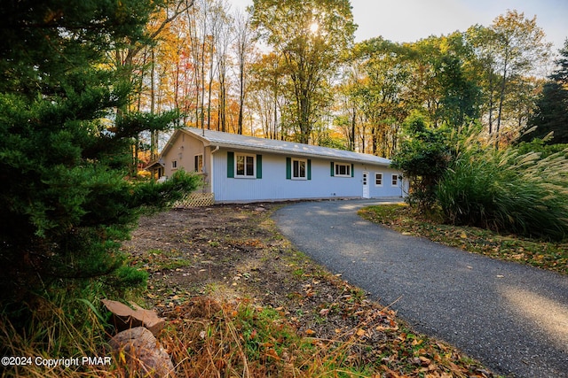 view of front of house with metal roof and aphalt driveway