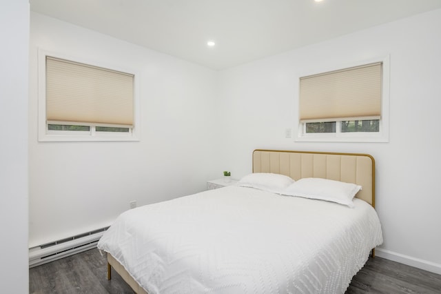 2162 Glasgow Dr, Bushkill, PA 18324 - bedroom with a baseboard radiator, wood finished floors, and recessed lighting
