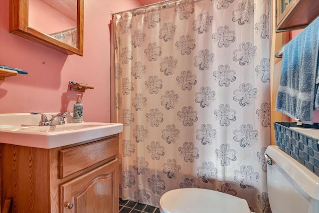 446 Dew Drop Dr, Jim Thorpe, PA 18229 - bathroom featuring vanity, curtained shower, and tile patterned floors
