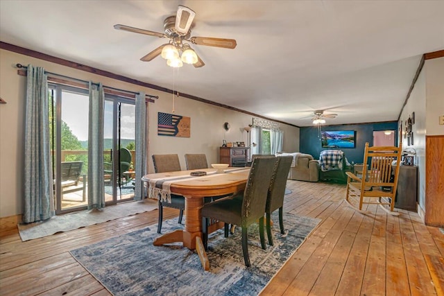 446 Dew Drop Dr, Jim Thorpe, PA 18229 - dining space with a ceiling fan, plenty of natural light, light wood-type flooring, and crown molding