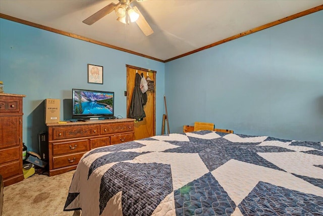 446 Dew Drop Dr, Jim Thorpe, PA 18229 - bedroom with light carpet, crown molding, ceiling fan, and lofted ceiling