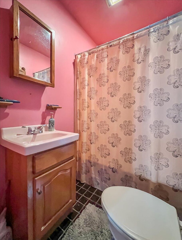 446 Dew Drop Dr, Jim Thorpe, PA 18229 - full bath with vanity, tile patterned floors, and a shower with shower curtain
