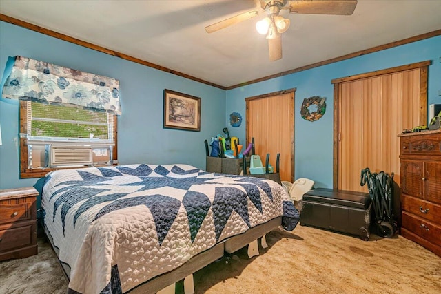 446 Dew Drop Dr, Jim Thorpe, PA 18229 - carpeted bedroom with ornamental molding, a ceiling fan, and cooling unit