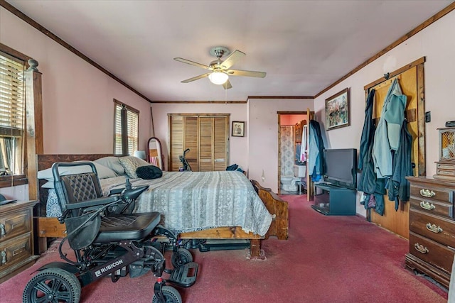 446 Dew Drop Dr, Jim Thorpe, PA 18229 - carpeted bedroom featuring ornamental molding and a ceiling fan