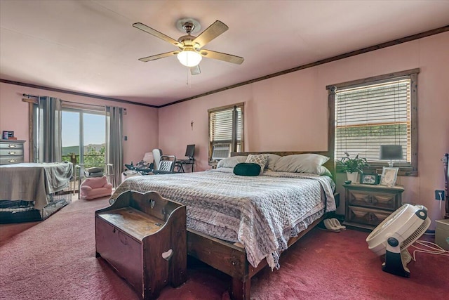 446 Dew Drop Dr, Jim Thorpe, PA 18229 - carpeted bedroom featuring access to outside, ornamental molding, and a ceiling fan