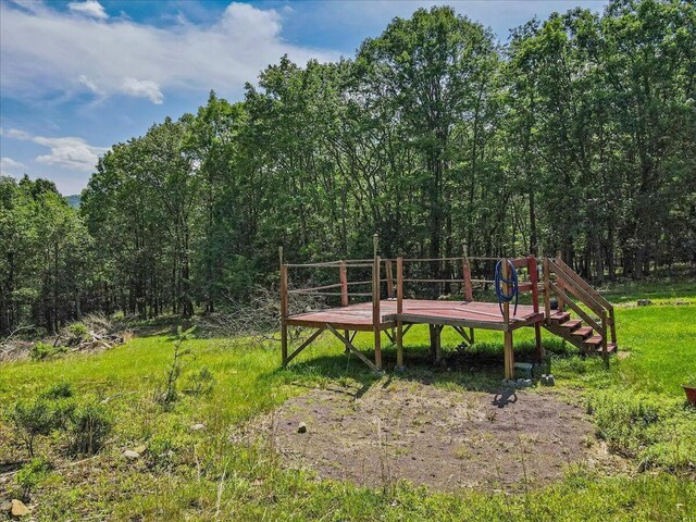 446 Dew Drop Dr, Jim Thorpe, PA 18229 - view of yard with a wooden deck and a forest view