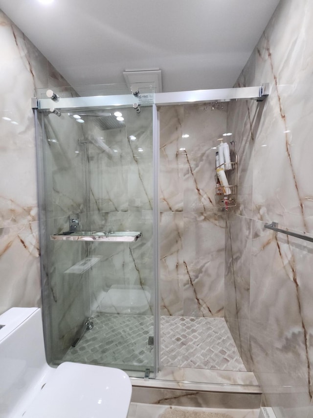 419 Quaker Ct, Pocono Lake, PA 18347 - full bathroom with toilet and a marble finish shower