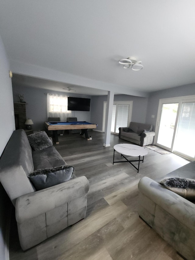419 Quaker Ct, Pocono Lake, PA 18347 - living area featuring wood finished floors, billiards table, and baseboards
