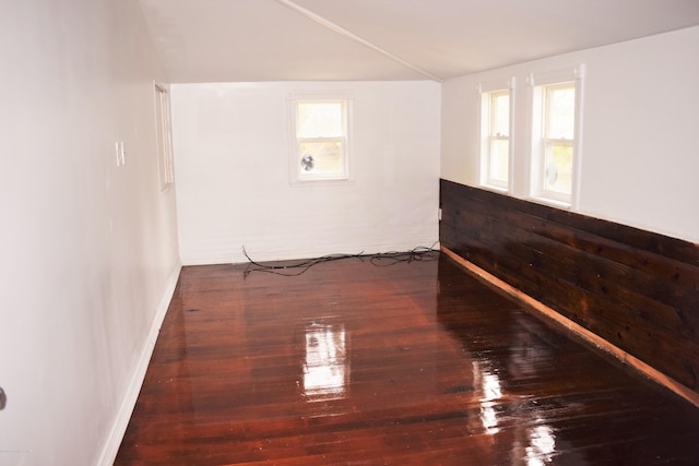 empty room with lofted ceiling and hardwood / wood-style flooring