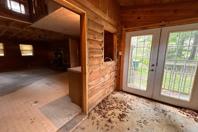 9416 Juniper Dr, Tobyhanna, PA 18466 - doorway with wood walls and french doors