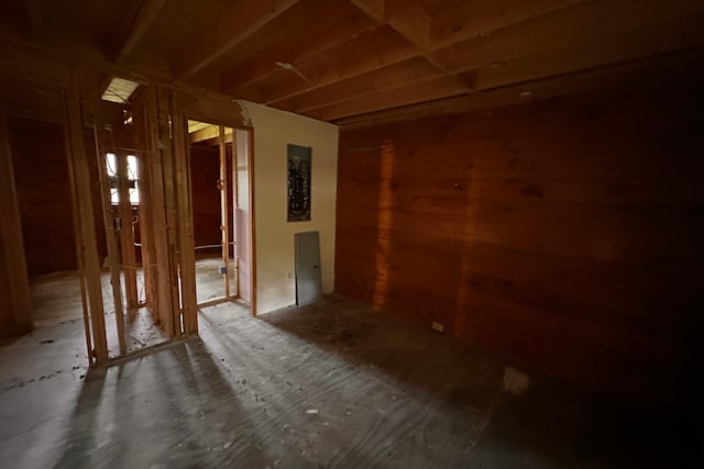 9416 Juniper Dr, Tobyhanna, PA 18466 - miscellaneous room featuring wood walls
