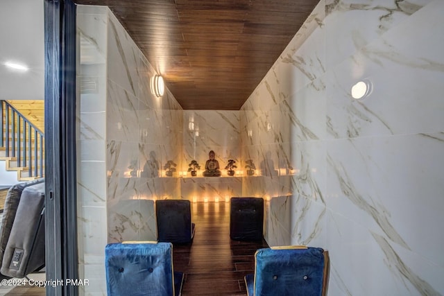 interior space featuring wooden ceiling