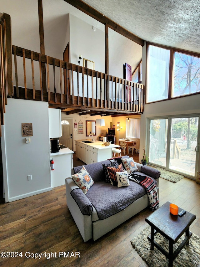 488 Country Place Dr, Tobyhanna, PA 18466 - living room featuring a high ceiling, plenty of natural light, and wood finished floors