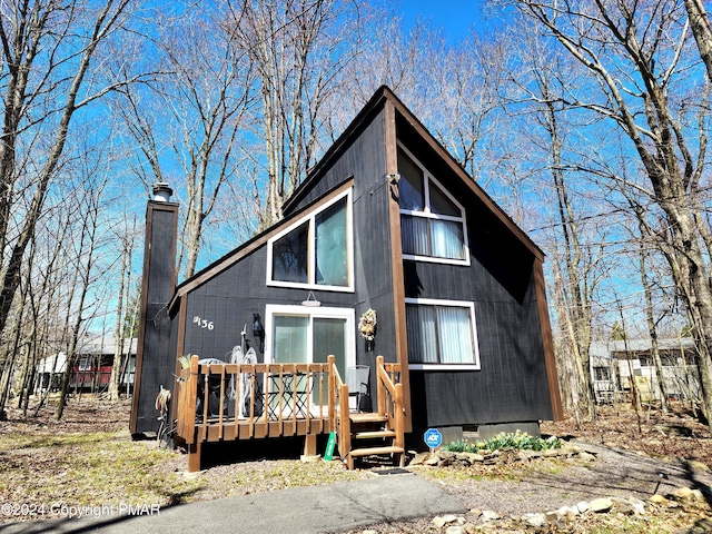 488 Country Place Dr, Tobyhanna, PA 18466 - view of front of property with a deck and a chimney