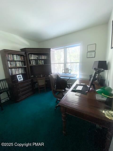 view of carpeted home office