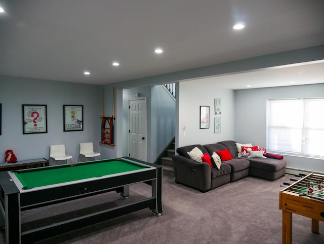 5109 Hickory Ln, East Stroudsburg, PA 18302 - game room featuring carpet floors, pool table, and recessed lighting