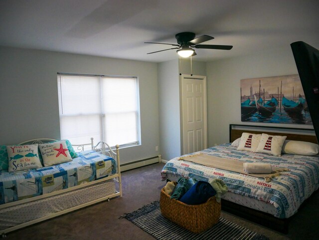 5109 Hickory Ln, East Stroudsburg, PA 18302 - bedroom with a baseboard radiator, carpet floors, and ceiling fan