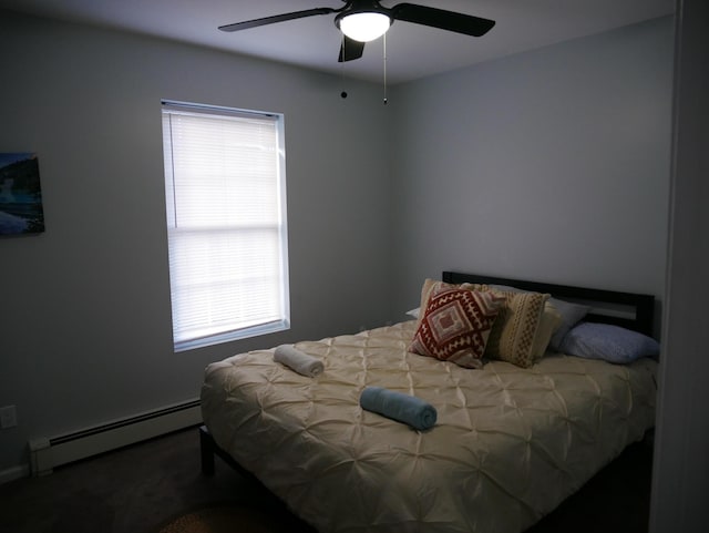5109 Hickory Ln, East Stroudsburg, PA 18302 - carpeted bedroom featuring a baseboard radiator and ceiling fan