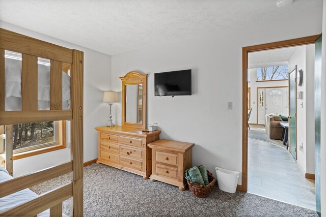 225 N Arrow Dr, Pocono Lake, PA 18347 - carpeted bedroom with baseboards and a textured ceiling