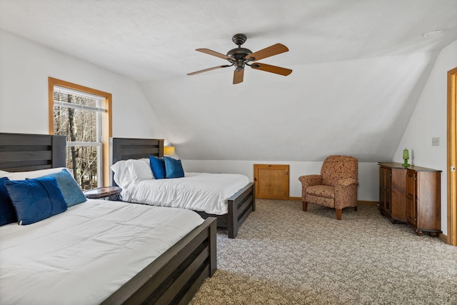225 N Arrow Dr, Pocono Lake, PA 18347 - bedroom with lofted ceiling, light carpet, and a ceiling fan