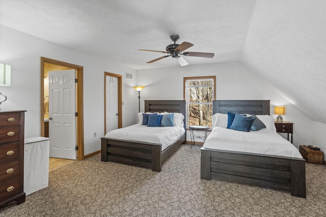 225 N Arrow Dr, Pocono Lake, PA 18347 - bedroom with light carpet, lofted ceiling, and a ceiling fan