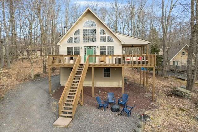 225 N Arrow Dr, Pocono Lake, PA 18347 - back of property with stairway and a deck
