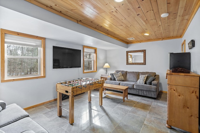 225 N Arrow Dr, Pocono Lake, PA 18347 - living area featuring baseboards and wood ceiling